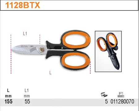 BETA NOŻYCZKI DLA ELEKTRYKÓW, OSTRZA PROSTE ZE STALI NIERDZEWNEJ Z MIKROZĄBKAMI I ROWKIEM