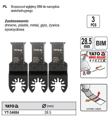 YATO BRZESZCZOT WGŁĘBNY DO NARZĘDZIA WIELOFUNKCYJNEGO 3szt. BIMETAL
