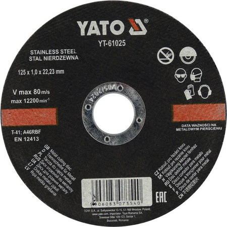 YATO TARCZA DO METALU INOX 125x1,0x22mm   61025
