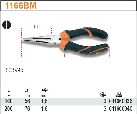 BETA SZCZYPCE PÓŁOKRĄGŁE, RĘKOJEŚCI Z KOMPOZYTU DWUMATERIAŁOWEGO 160mm 1166BM/160