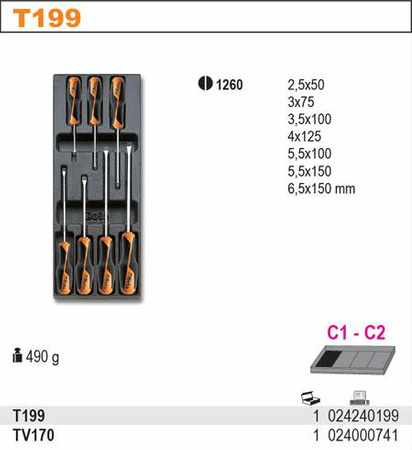 BETA ZESTAW WKRĘTAKÓW 7szt.WE WKŁADCE Z TWORZYWA
