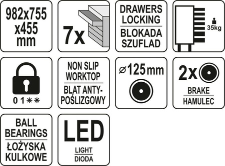 YATO SZAFKA SERWISOWA 7 SZUFLAD LED LOGO