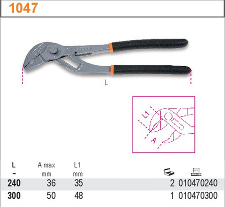 BETA SZCZYPCE NASTAWNE, PRZYCISK BLOKADY POŁOŻENIA 240mm 1047/240
