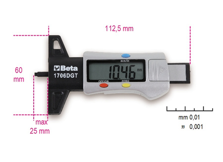 BETA GŁĘBOKOŚCIOMIERZ CYFROWY DO POMIARU GŁĘBOKOŚCI BIEŻNIKA OPON 1706DGT