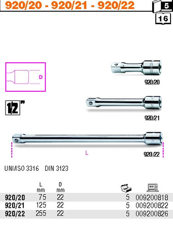 BETA PRZEDŁUŻACZ 1/2"  75mm  920/20