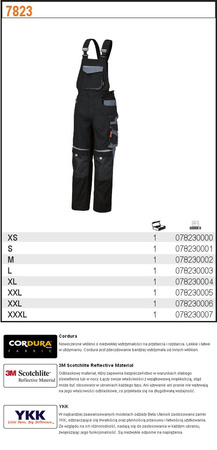 BETA SPODNIE ROBOCZE NA SZELKACH PŁÓTNO T/C WSTAWKI Z CORDURY I REFLEX CZARNO-SZARE 7823 ROZMIAR XXL