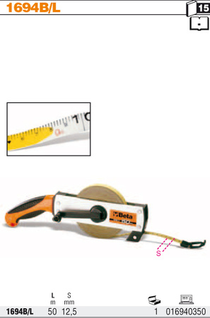 BETA TAŚMA MIERNICZA STALOWA LAKIEROWANA Z UCHWYTEM KLASA II 50m 1694B/L50