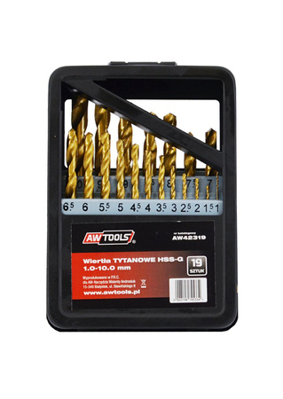 AWTOOLS WIERTŁA DO METALU HSS-G TYTAN KOMPLET 19elem. /1,0-10,0mm/