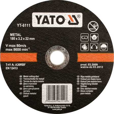 YATO D TARCZA METALU 230x3,2x22mm    6112