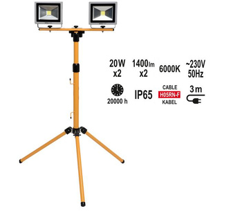 YATO REFLEKTOR LED PODWÓJNY COB 2 x 20W, 1400LM + STATYW