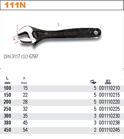 BETA KLUCZ PŁASKI NASTAWNY ZE SKALĄ, FOSFORANOWANE SKALĄ 111N/250