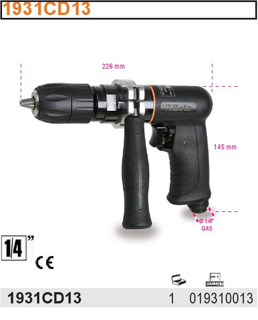 BETA WIERTARKA PNEUMATYCZNA DWUKIERUNKOWA Z UCHWYTEM SAMOZACISKOWYM 13 mm 1931CD13