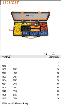 SZCZYPCE DO ZACISKANIA KOŃCÓWEK KABLOWYCH ZAMKNIĘTYCH, 1608 Z ZESTAWEM 450 KOŃCÓWEK, 1608/C9T