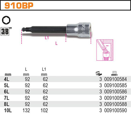 BETA KLUCZ IMBUS DŁUGI 3/8" 10mm