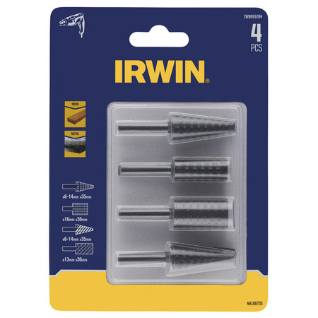 IRWIN TARNIKI TRZPIENIOWE DO METALU kpl. 4cz. :STOŻKOWY 6-14 x 35mm, WALCOWY 13 x 30mm, 16 x 30mm,