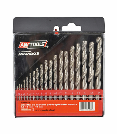 AWTOOLS WIERTŁA DO METALU HSS-G KOMPLET 19elem. /1,0-10,0mm/
