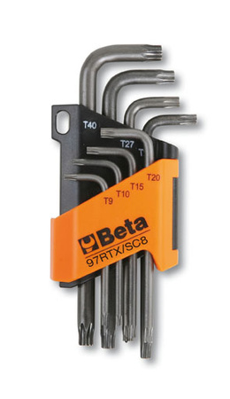 BETA KOMPLET KLUCZY TRZPIENIOWYCH KĄTOWYCH TORX MODEL 97RTX/SC8 T-9 - T40, W UCHWYCIE- ZESTAW 8szt
