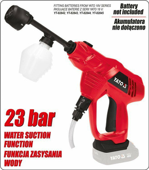 YATO MYJKA CIŚNIENIOWA 18V Z ZASYSANIEM BEZ AKUMULATORA I ŁADOWARKI