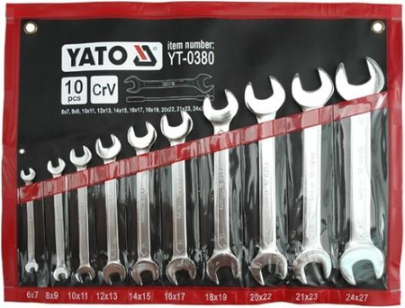 YATO KLUCZE PŁASKIE SATYNOWANE 10 elem. 6-27mm. ETUI 0380