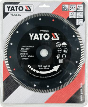 YATO TARCZA DIAMENTOWA TURBO DO GRESU 230 x 22,2mm   59985