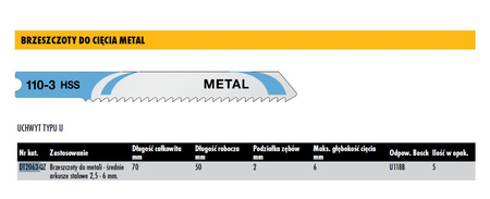 DEWALT BRZESZCZOT DO WYRZYNARKI 76mm 5szt. TYP U, METAL