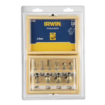 IRWIN FREZY KSZTAŁTOWE 10cz.  DO DREWNA TCT DO FREZARKI GÓRNOWRZECIONOWEJ, UCHWYT MOCUJĄCY 8mm