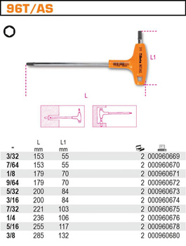 BETA KLUCZ TRZP.KĄT.KPL.10szt./96T/AS10.