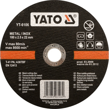 YATO D TARCZA DO METALU INOX 115x1,0x22mm   6101