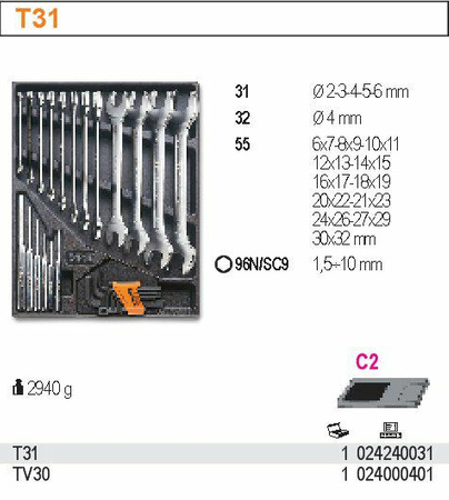 BETA ZESTAW NARZ.27szt.WE WKŁADCE Z TWORZYWA
