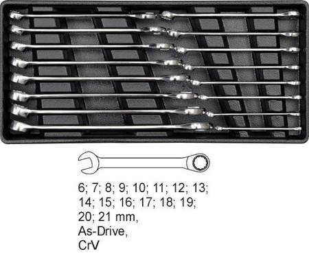 YATO WKŁADKA DO SZUFLADY KLUCZE PŁASKO-OCZKOWE 16 elem. 6-21mm  5531
