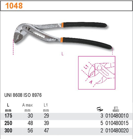 BETA SZCZYPCE NASTAWNE, RAMIONA POKRYTE PODWÓJNĄ WARSTWĄ PCW 250mm 1048/250