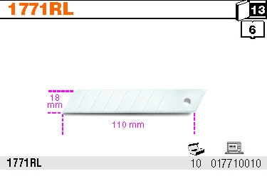 BETA OSTRZA ODŁAMYWALNE 25MM DO NOŻA 1773A, MODEL 1773RL (OPAKOWANIE 10 SZTUK)