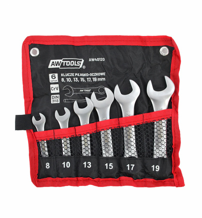 AWTOOLS KLUCZ PŁASKO-OCZKOWY KRÓTKI KPL. 6szt. /8mm-19mm/ (8,10,13,15,17,19mm)