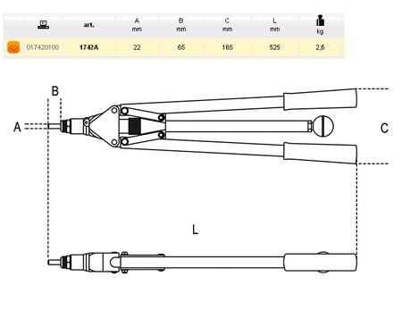 BETA NITOWNICA RĘCZNA DO OSADZANIA NITONAKRĘTEK, WYPOSAŻONA W 4 WYMIENNE KOŃCÓWKI