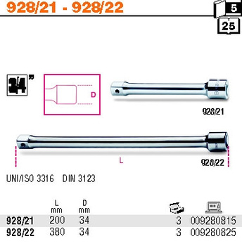 BETA PRZEDŁUŻACZ 3/4" 200mm 928/21