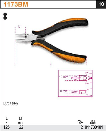BETA SZCZYPCE OKRĄGŁE DLA ELEKTRONIKÓW, RĘKOJEŚCI Z KOMPOZYTU DWUMATERIAŁOWEGO 125mm 1173BM