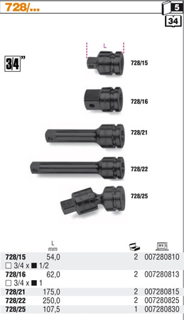 BETA PRZEDŁUŻACZ 3/4" 175mm 728/21