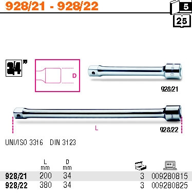 BETA PRZEDŁUŻACZ 3/4" 200mm 928/21