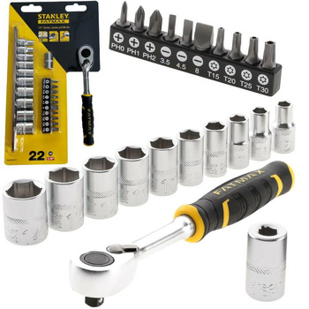 STANLEY ZESTAW KLUCZY  22el. 1/4" NASADKI + BITY