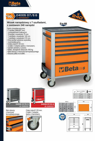 BETA WÓZEK NARZĘDZIOWY 7-SZUFLAD POMARAŃCZOWY/2400C24S5O