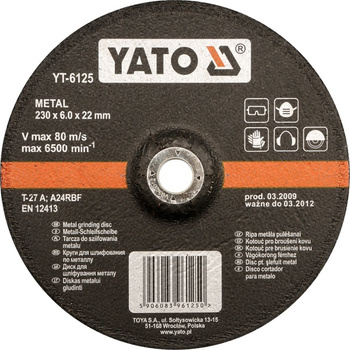 YATO TARCZA DO SZLIFOWANIA METALU 230*6,0*22   6125