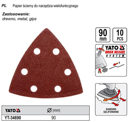 YATO PAPIERY ŚCIERNE DO NARZĘDZIA WIELOFUNKCYJNEGO 10 szt. 34690