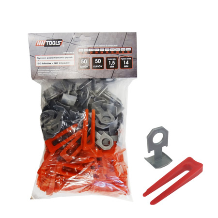 AWTOOLS SYSTEM POZIOMOWANIA PŁYTEK STANDARD 1,5mm - 7-15mm - KLIPS 50szt. + KLIN 50szt.