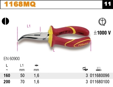 BETA SZCZYPCE PÓŁOKRĄGŁE ODGIĘTE O 45°, W IZOLACJI DO 1000V 200mm 1168MQ/200