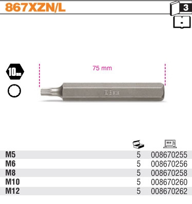 BETA KOŃCÓWKA WKRĘTAKOWA PROFIL XZN / SPLINE DŁUGA M10 x 75mm 10mm