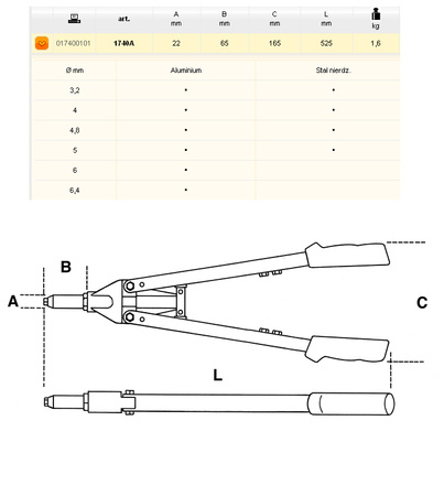 BETA NITOWNICA DŹWIGNIOWA 525mm 1740A